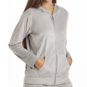 Traje de chándal de terciopelo precio al por mayor 100% algodón logotipo personalizado mujeres cremallera terciopelo Sudadera con capucha y pantalones Jogger conjunto para niñas - Product Image 6