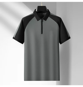 High Quality Solid Knitted Mens for <b>Shirts</b> Textured Cotton <b>Half</b> Quarter Zips Pullover Short Sleeve Quick Dry Golf Streetwear - Product Image 3