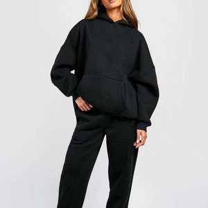 Conjunto de Jogger con capucha de algodón para mujer de alta calidad, chándal de gran tamaño acampanado Beige personalizado, ropa de calle caliente para Otoño e Invierno - Product Image 5