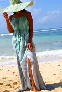 Robe longue trapèze en rayonne tie-dye, design tendance, tissée, décontractée, sans manches, style doux, écologique, lavable, taille naturelle - Product Image 2