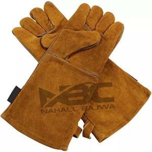 Guantes de soldadura de cuero dividido de vaca de piel de cabra tamaño XL Forro de algodón antideslizante de alta calidad Protección de brazo de mano resistente al calor - Product Image 1