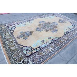 Alfombra Turca de 7x12.9 pies, Alfombra Azul con Estampado Animal, de Lana - Product Image 3