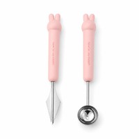 Roze 304 roestvrijstalen fruitschep en snijmesset met konijnenhandvat, fruitverdeler, keukengereedschap
