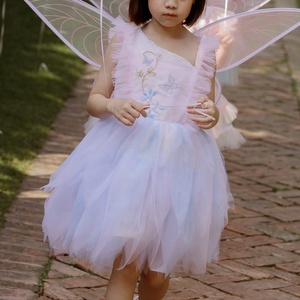 Bon prix Broderie à la machine Fleur de papillon Robes de bébé fille en tulle rose bleu Robe Iris sans manches - Product Image 6