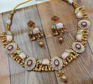 High Quality Traditional <b>Elephant</b> Motif Copper Necklace Set <b>for</b> <b>Women</b> and Girls Festive Occasions Indian Fashion Necklaces - Product Image 1