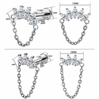 Perhiasan Tindik Bibir, Helix, Conch, dan Cartilage Model Rantai ASTM F136 Titanium Lapis Emas 16G dengan Batu CZ Flat Back yang Trendi
