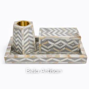 Chevron Bakhoor Quemador Set Acero inoxidable Perla Gris Madre Perla Incrustaciones Aromaterapia Difusor Incienso Titular para uso aromático - Product Image 1