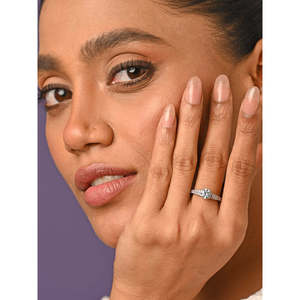 NOVAMART Fine 925 Pure Sterling Silver V Solitaire Women's Finger <b>Ring</b> <b>Adjustable</b> Band Brilliant Cut Diamond Pave Setting Fine W - Product Image 3