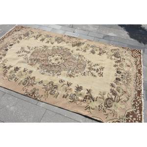 พรมขนสัตว์สีเบจสีน้ำตาล4.5x8.4ฟุตคลาสสิกดีไซน์แบบตุรกีสำหรับทางเข้าห้องนั่งเล่นหรือห้องนอนพร้อมแผ่นรองทำจากยาง - Product Image 2