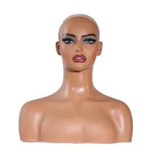 Mannequin de tête de perruque style européen-américain, teint noir, demi-corps en PVC, support de mannequin féminin réaliste pour coiffure - Product Image 6