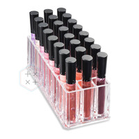 Supports de rangement pour rouges à lèvres et brillants à lèvres en acrylique recyclable Squire 24 compartiments, 21x8.5x8 cm, avec design écologique pour la vente au détail