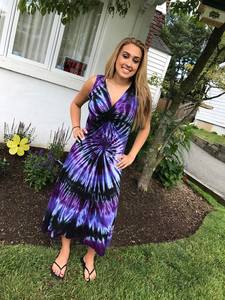 Vestido Midi Tie-Dye para mujer, vestido sin mangas de verano con decoración de encaje para festivales, ropa estilo Woodstock - Product Image 2