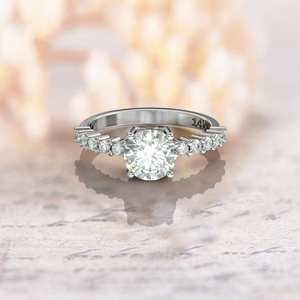 Elegante Anillo de Compromiso de Moissanita de 1 Quilate, Anillo de Boda Solitario de Oro Blanco de 14K con Corte Redondo para Mujer, Venta al por Mayor - Product Image 5