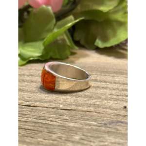 Navajo Made Sterling <b>Silver</b> Inlay <b>Ring</b> with <b>Man</b> Made Opal Size 6.75 - Product Image 4