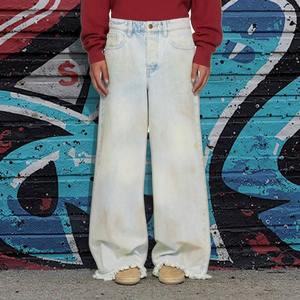 Pantalones Vaqueros de Mezclilla de Algodón Desgastados de Corte Holgado y Cintura Media-Alta para Hombre, Estilo Urbano Personalizado con Diseño Estampado y Pierna Ancha - Product Image 2