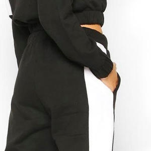 OEM Fashionable 100% Cotton Sweat Suits 2-Piece <b>Crop</b> <b>Top</b> Black& <b>White</b> Hoodie Tracksuit - Product Image 5