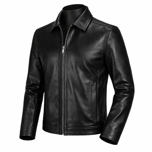 Veste en cuir véritable noire style vintage High Street avec fermeture éclair, veste en cuir classique personnalisée, fabricant en gros - Product Image 3