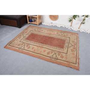 พรมตุรกีขนาด 5.1x6.4 ฟุต พรมวินเทจ พรมขนสัตว์สีเบจสไตล์ตะวันตกเฉียงใต้ - Product Image 3