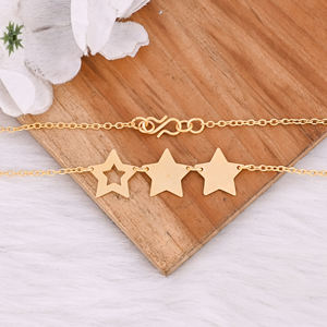 Collier simple en laiton, forme d'étoile, style bohème, plaqué or, collier en laiton pour femmes, collier en chaîne artisanal en laiton - Product Image 2