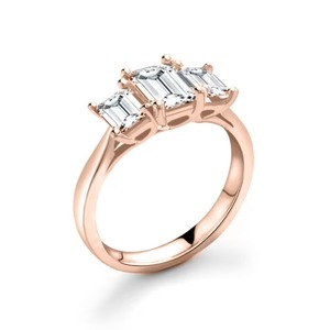 Bague Émeraude Trilogy Élégante et Somptueuse avec Diamants de Laboratoire F-VS2, Or Massif 14K, Sertissage Trilogy, Produit Raffiné - Product Image 3