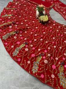 D FASHION GURU Lehenga de Diseño Elegante con Malla Suave, Largo hasta el Suelo, Hermoso Bordado Pesado con Lentejuelas y Capas de Can-Can, Nupcial - Product Image 4