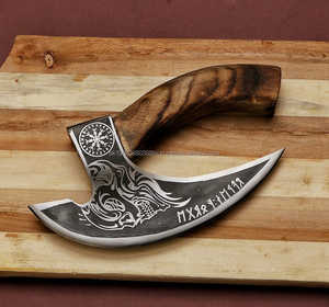 มีดดามัสกัสแบบดั้งเดิมเต็ม Tang เครื่องตัดพิซซ่าอเนกประสงค์ขวานเนื้อสับยูทิลิตี้เครื่องตัดพิซซ่ามีดขวานหนัง Sheath - Product Image 3