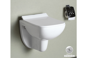 Hiện đại một mảnh tường treo nhà vệ sinh gốm giấu bể kéo dài bát không có vành nước gần P-trap thoát nước Mô hình phòng tắm - Product Image 6