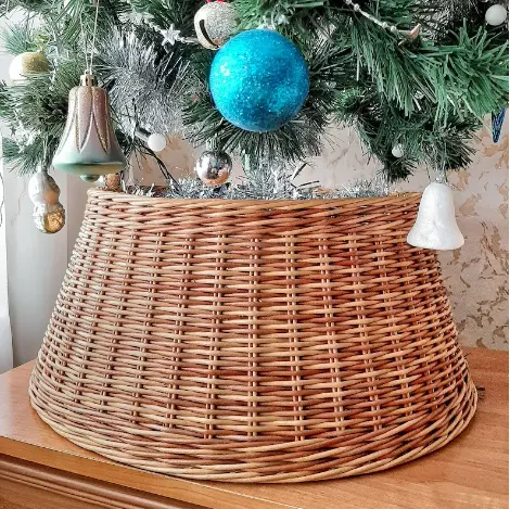 Amazon Top Seller Rattan Wicker Christmas Tree Skirt Natural Willow Stand Cover for Christmas Tree Base Tree Skirt