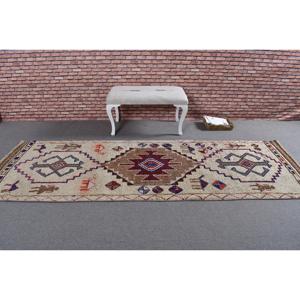 Alfombra Turca Vintage de 3.2x9.8 pies, Alfombra de Pasillo, Alfombra Marrón con Diseño Herki - Product Image 3