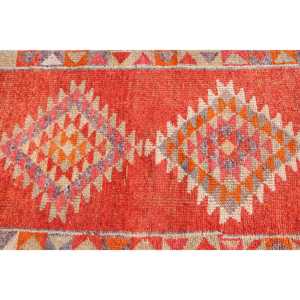 3.1x11.5 ft <b>Runner</b> Turkish Vintage Rug, <b>Red</b> Ikat Wool Rug - Product Image 4