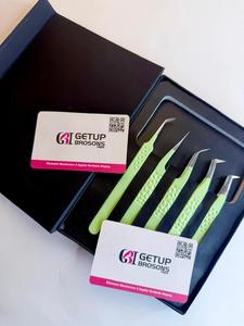 Nouvel ensemble de pinces à cils antistatiques GETUP BROSONS IMPEX en acier inoxydable avec pointe lisse de 10 mm et revêtement en poudre verte, personnalisable avec logo - Product Image 2
