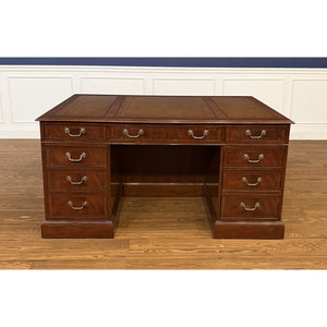 Mahogany Wood Executive <b>Desk</b> with Distressed Leather Top Rectangular Office <b>Desk</b> 1-Year Warranty - Product Image 1
