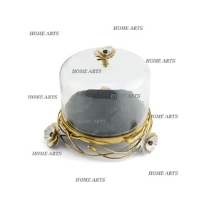 Brass Gold Polished <b>Cake</b> Serving Tray <b>With</b> <b>Glass</b> <b>Dome</b> Deluxe Quality Food Serving Tray <b>With</b> <b>Dome</b> For Sale - Product Image 6