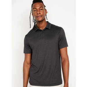Hombres transpirable negro 100% algodón Premium pesado manga corta Color sólido Polo camiseta - Product Image 2