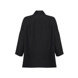 Chemisier vintage en lin noir avec broderie asymétrique et dentelle pour femme - Product Image 3