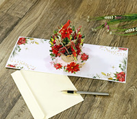 Carte de vœux de Noël 3D pop-up avec fleurs de poinsettia et motif d'oiseau cardinal