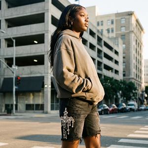 Shorts en jean pour femmes, strass personnalisés, streetwear, coupe régulière, délavé, décontracté, demi-pantalon, fabricant en gros, commande en gros - Product Image 5