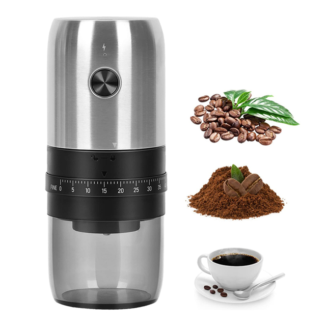 External Gear Adjustment Grinding Burr Coffee Grinder Rechargeable Cordless Electric Coffee Grinder for Office Travel Camping