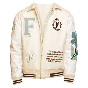 Blouson universitaire vintage unisexe, logo personnalisé, vente en gros, style urbain, col montant enduit, polyester et coton, à capuche, coupe-vent - Product Image 6