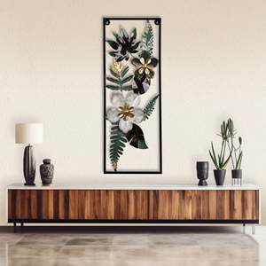 Arte de Pared Metálico Moderno con Diseño de Hojas y Flores, Decoración de Hierro y Tela para Hogar o Restaurante, Diseño Enmarcado para Decoración de Interiores, Regalo - Product Image 1
