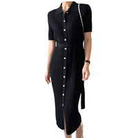Robe crayon en maille style décontracté avec col polo jupe à un bouton taille haute-sexy et à la mode