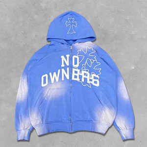 Alta calidad Zip Up Sun Faded Hoodie personalizado bordado apliques ácido lavado 420GSM peso pesado suéter hombres mujeres sudadera - Product Image 1