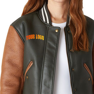 Latest Arrival OEM/ODM Women's Organic Cow Leather Varsity <b>Jacket</b> Comfortable Breathable New Design Warm Varsity <b>Jacket</b> - Product Image 2