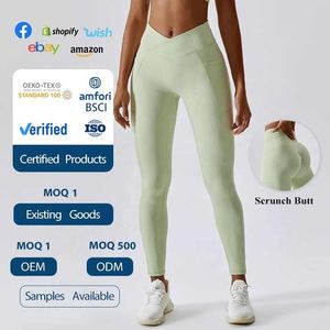 Pantalones desnudos de cintura cruzada de nuevo estilo para mujer, mallas de Yoga transpirables de secado rápido con bolsillos para entrenamiento - Product Image 3