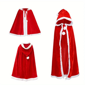 เสื้อคลุมคริสต์มาสสีแดง1ชิ้นเสื้อคลุมสั้นสีแดงแปลกใหม่เสื้อคลุมยาวมีฮู้ดชุดกำมะหยี่สำหรับคอสเพลย์เสื้อคลุมการแสดงบนเวที - Product Image 1