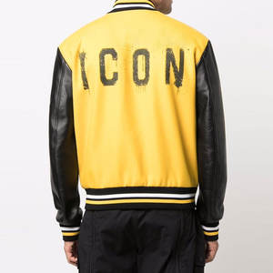 2025 nouveauté tenue décontracté hommes manches en cuir vestes universitaires couleur noir et jaune hommes manches en cuir vestes universitaires - Product Image 4