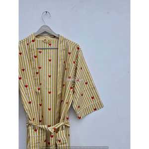 Bata de algodón suave estilo japonés con estampado artesanal, tipo kimono, con cordón, para uso doméstico, nocturno, ODM, bata de baño - Product Image 1