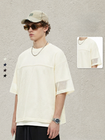 T-shirt en maille coupe ample pour homme, style streetwear, ajouré, respirant, en tissu filet, à manches courtes, pour superposition, avec logo personnalisé