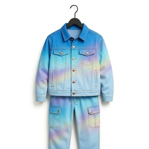 Conjunto de Dos Piezas de Mezclilla para Mujer, Diseño Personalizado, Estilo Vintage, Color Liso, Top Corto, Corte Regular, Color Azul - Product Image 1