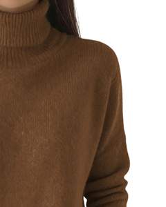 Customized <b>Women</b> Brown Turtleneck Sweater Wool Acrylic Knit Pullover <b>Long</b> Sleeve Winter Warm Custom Manufacturer OEM Wholesale - Product Image 2
